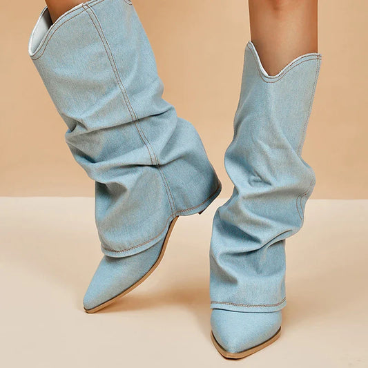 Claire | Denim knee-high boots